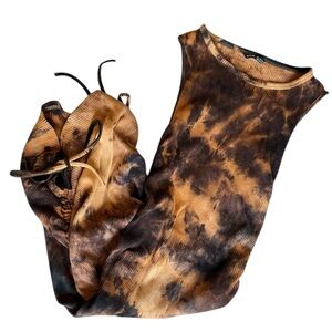 XL Shein Tie-Dye Ruched Midi Bodycon Dress